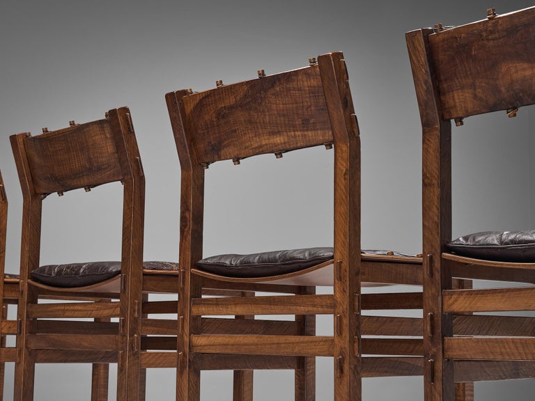 Giuseppe Rivadossi for Officina Rivadossi Set of Six Dining Chairs in Walnut