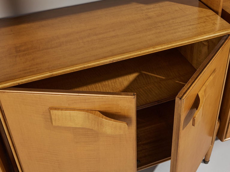 Unique Midcentury Large Italian Bookcase in Cherry and Brass