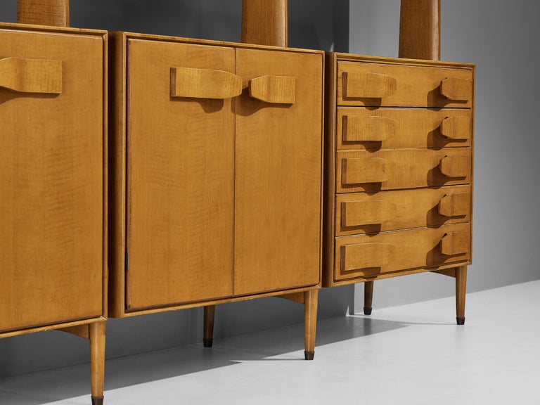 Unique Midcentury Large Italian Bookcase in Cherry and Brass