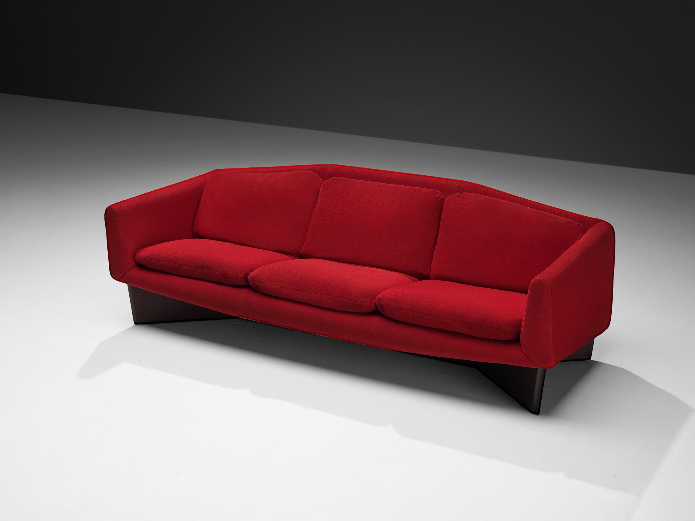 Pierre Guariche for Burov 'Monaco' Sofa in Red Velvet and Mahogany