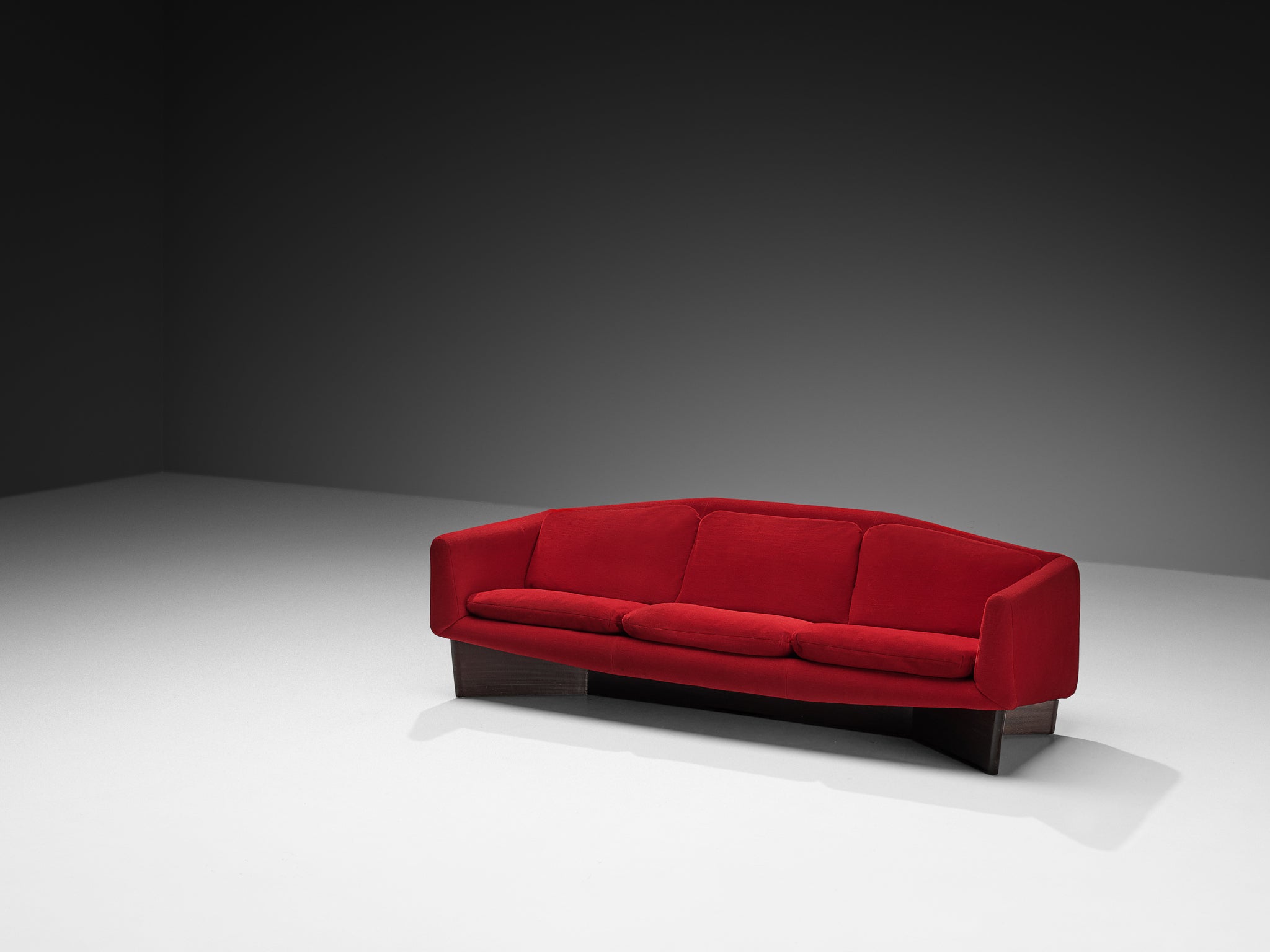 Pierre Guariche for Burov 'Monaco' Sofa in Red Velvet and Mahogany