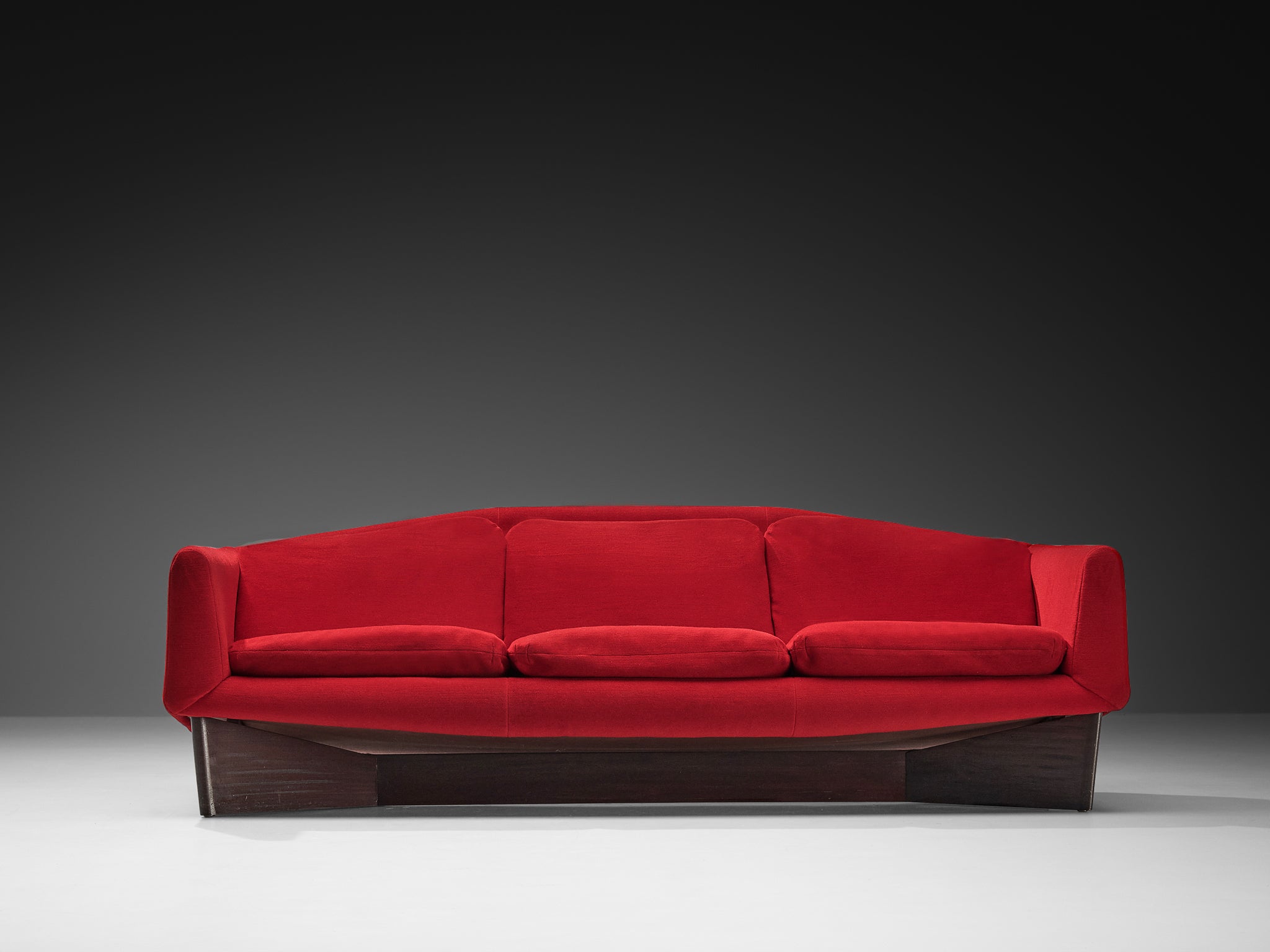 Pierre Guariche for Burov 'Monaco' Sofa in Red Velvet and Mahogany