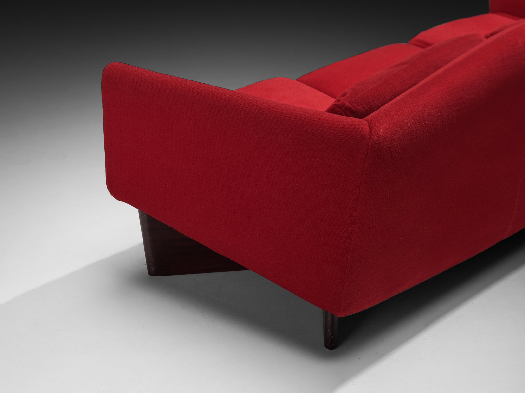 Pierre Guariche for Burov 'Monaco' Sofa in Red Velvet and Mahogany