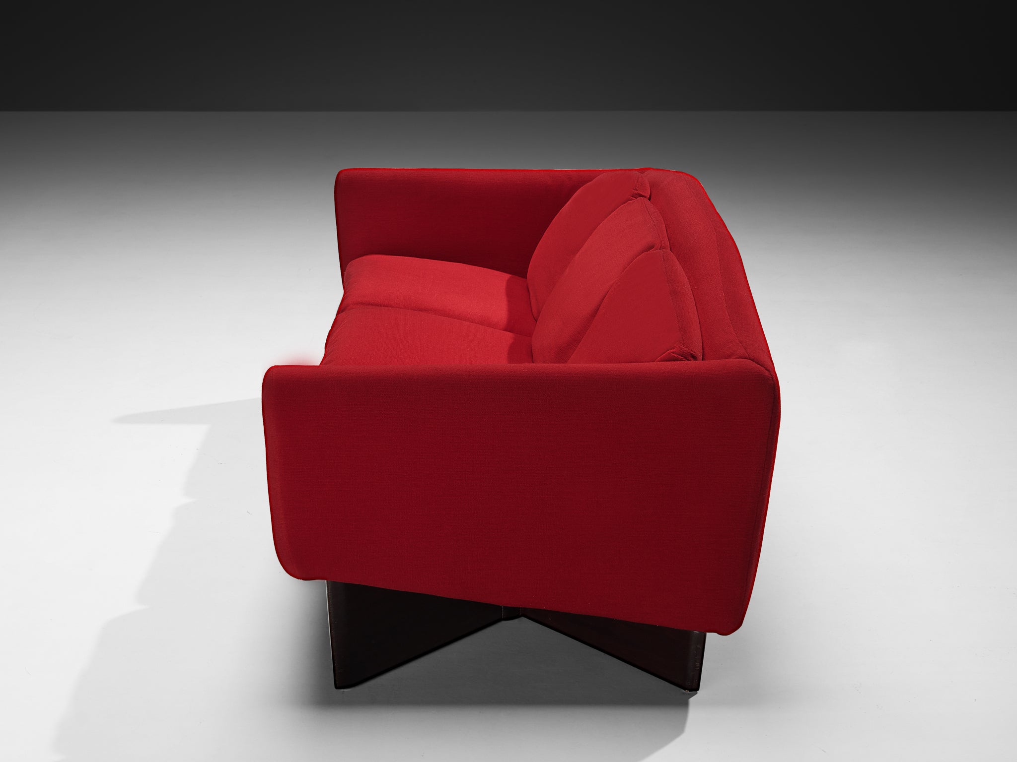 Pierre Guariche for Burov 'Monaco' Sofa in Red Velvet and Mahogany