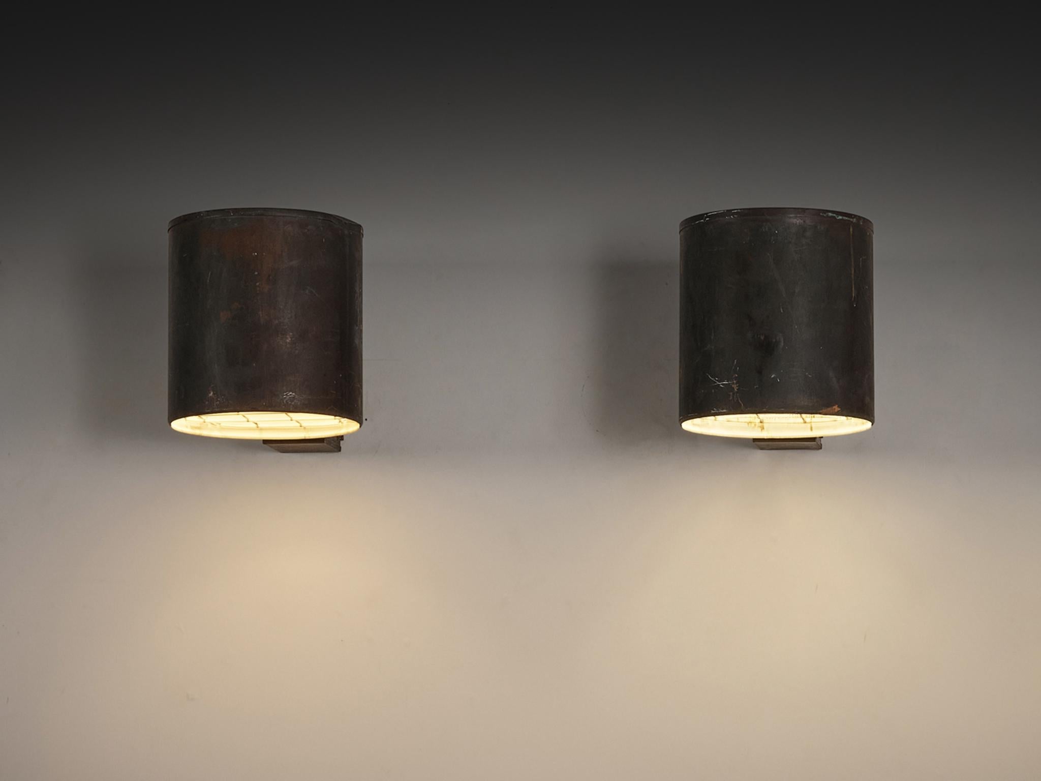 Large Swedish Wall Lights in Patinated Copper