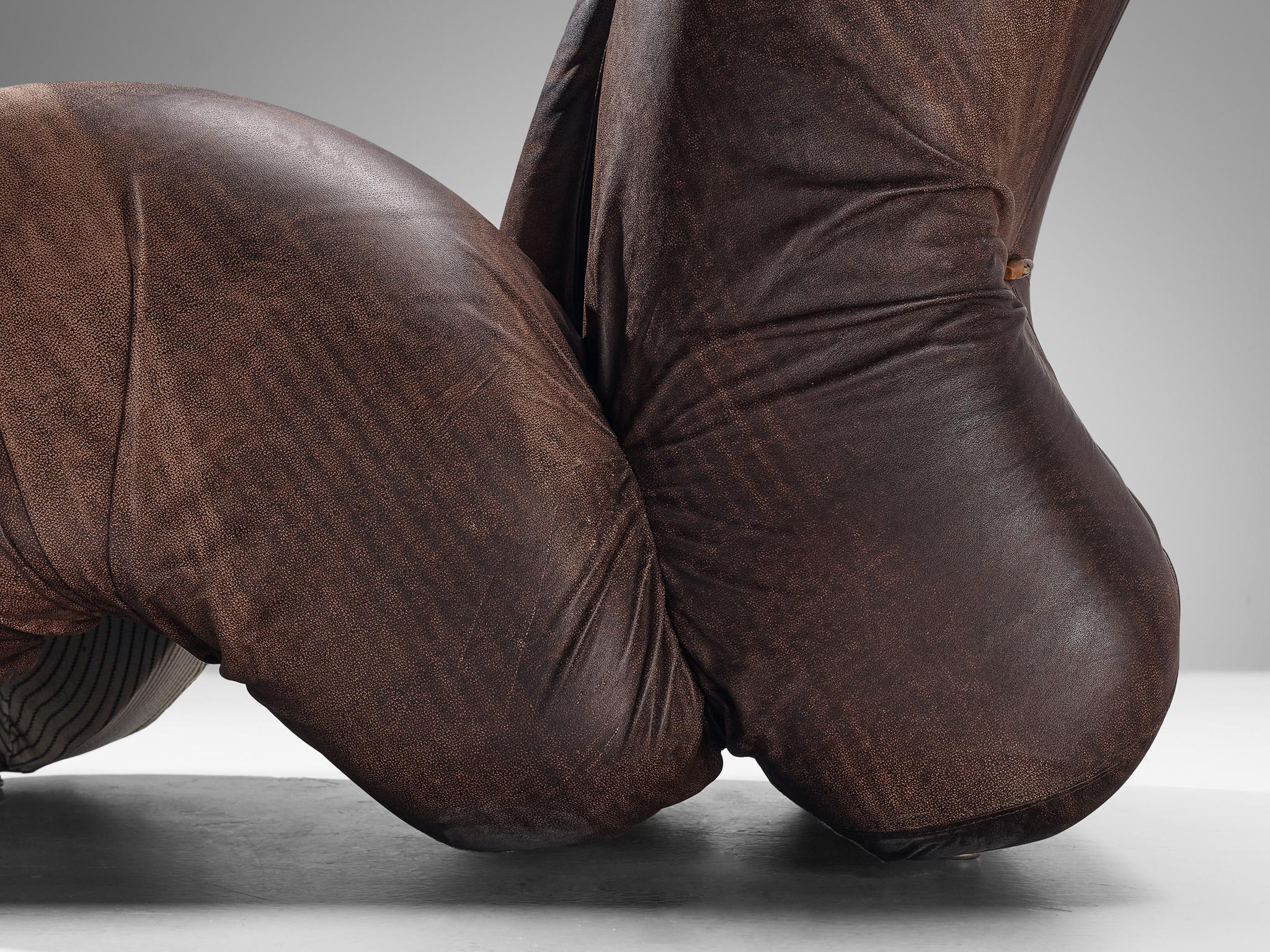 Luigi Radaelli Italian Pair of 'Tartana' Lounge Chairs in Brown Leather
