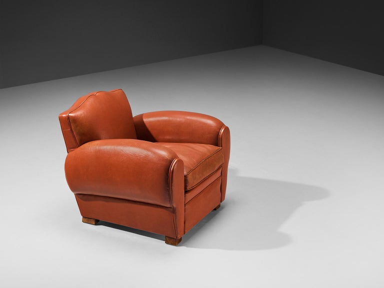 Art Deco Armchair by Maurice Rinck in Leather