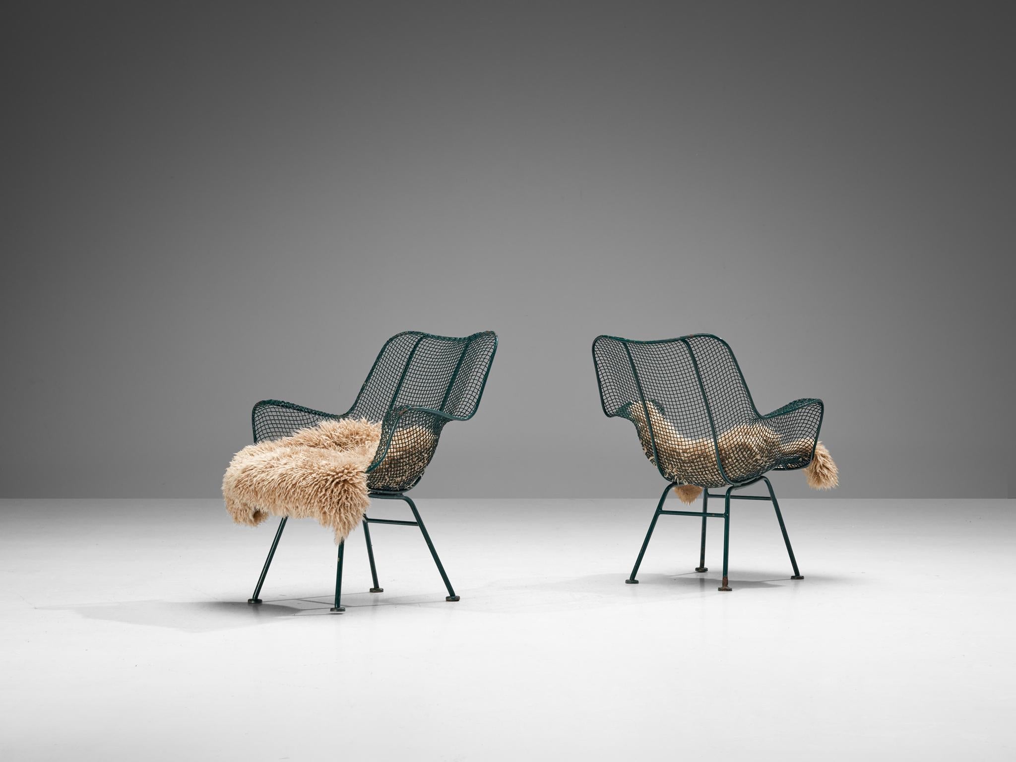 Russell Woodard 'Sculptura' Patio Chairs in Dark Green Lacquered Metal