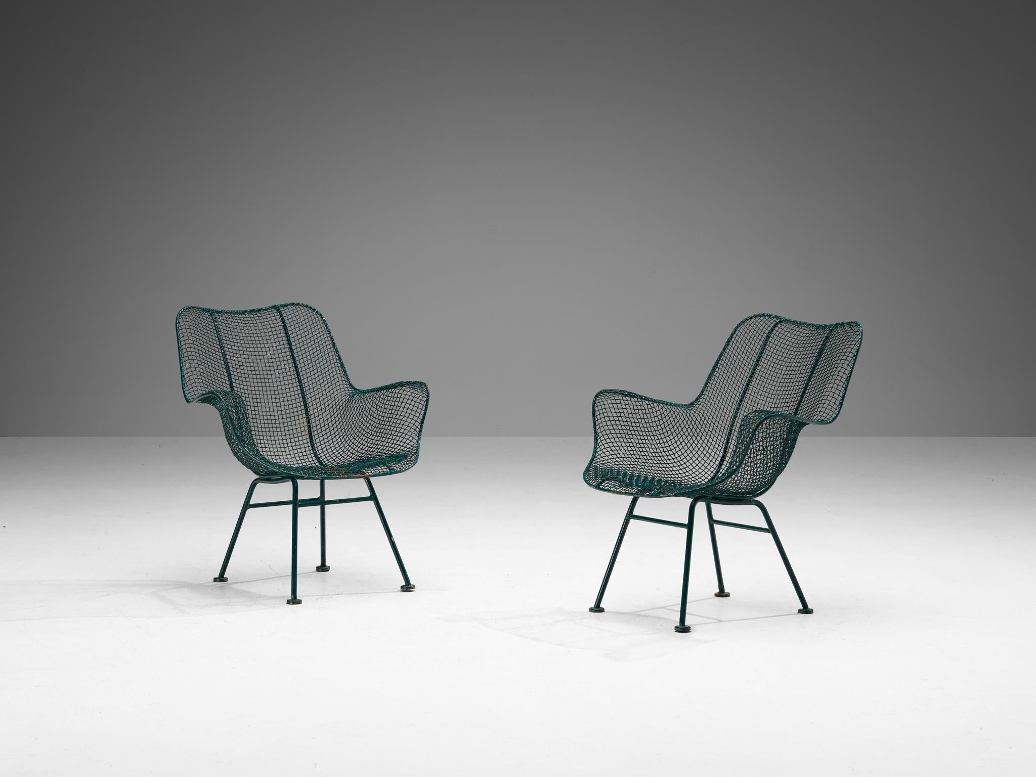 Russell Woodard 'Sculptura' Patio Chairs in Dark Green Lacquered Metal