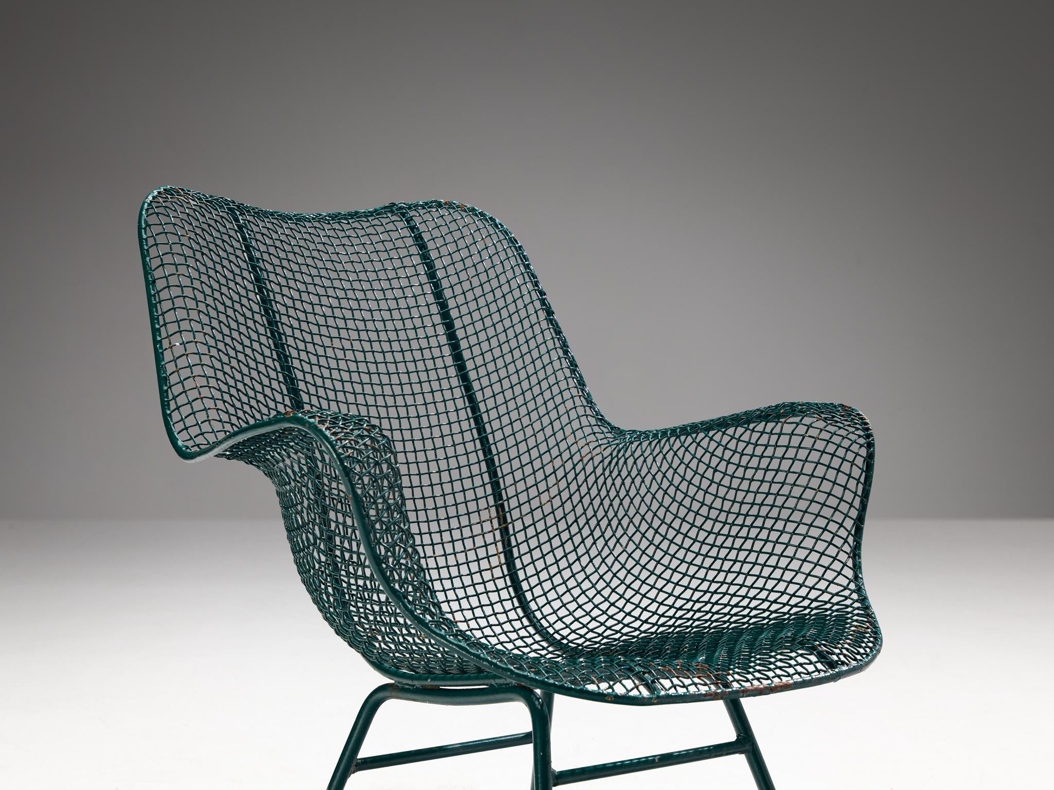 Russell Woodard Sculptura Patio Chair in Dark Green Lacquered Metal