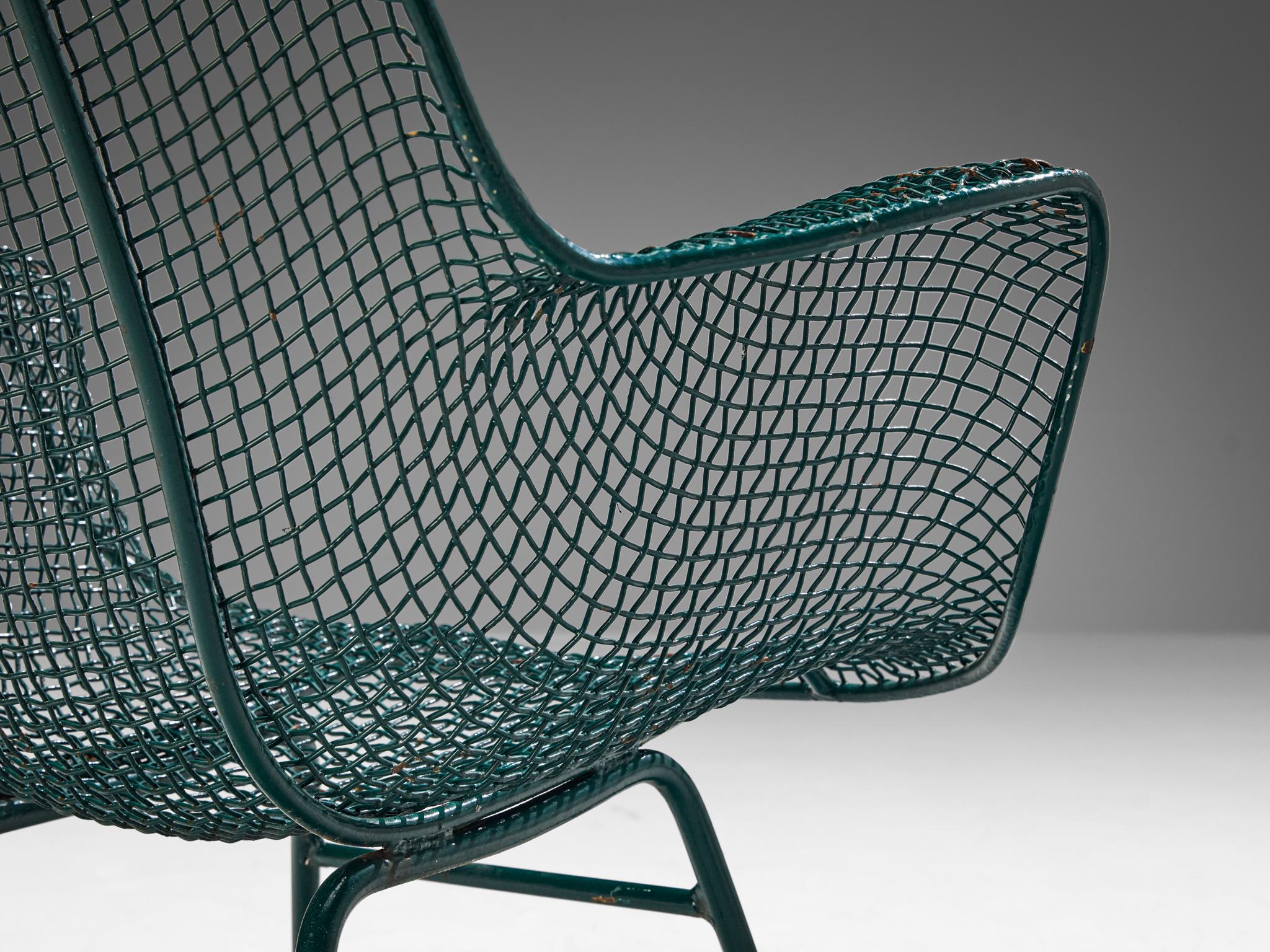 Russell Woodard 'Sculptura' Patio Chairs in Dark Green Lacquered Metal