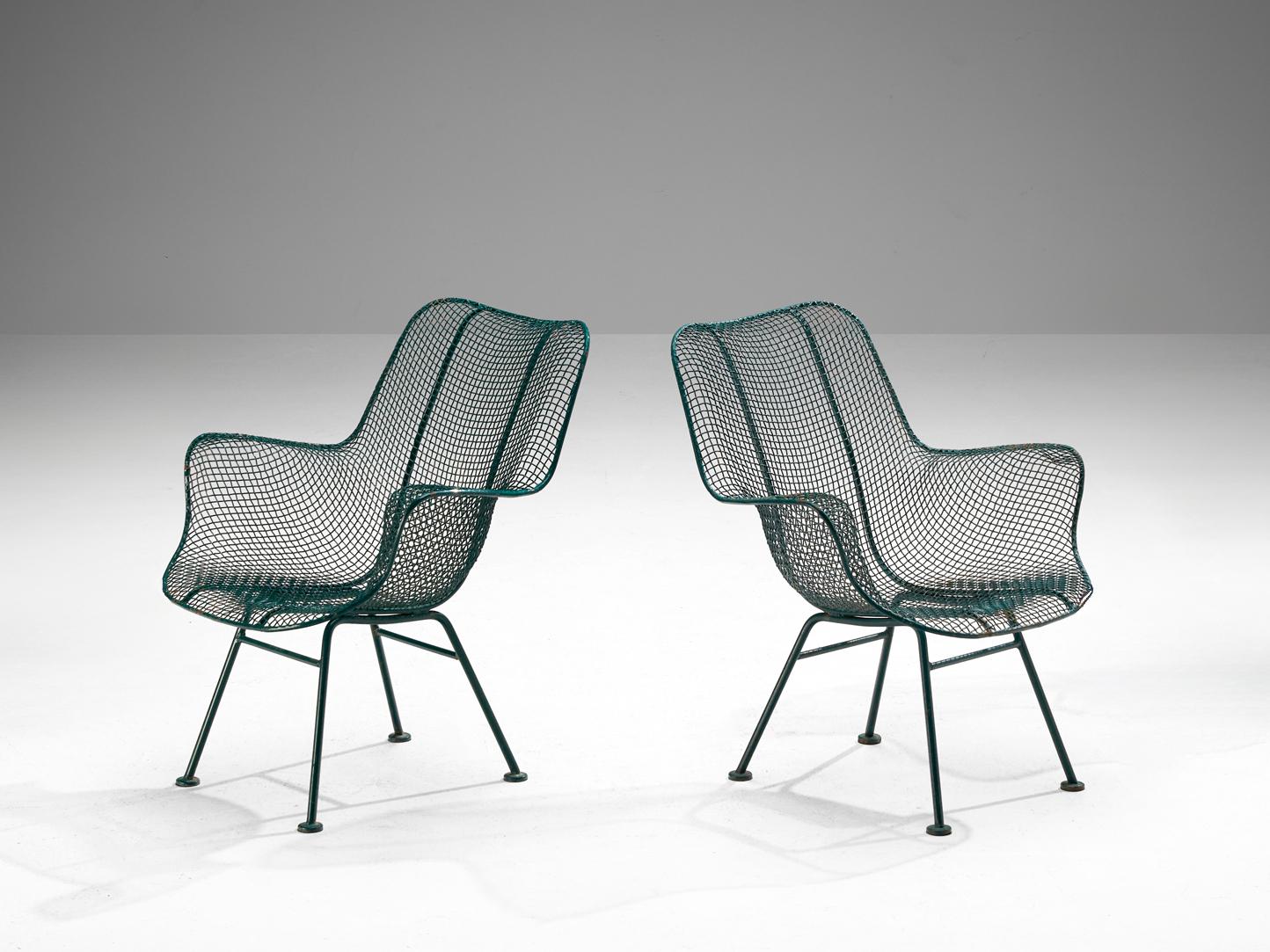 Russell Woodard 'Sculptura' Patio Chairs in Dark Green Lacquered Metal