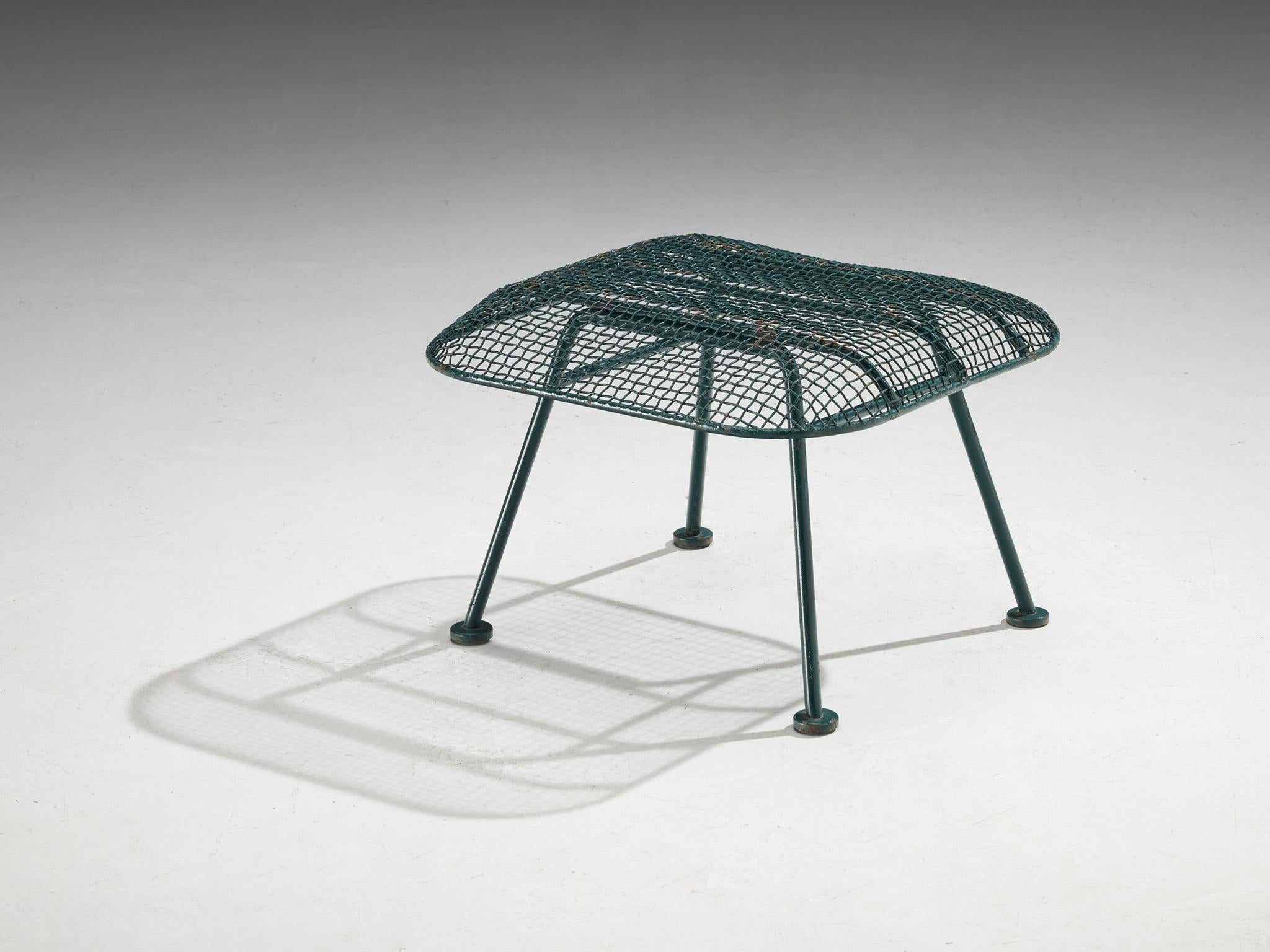 Russell Woodard 'Sculptura' Patio Ottomans in Dark Green Lacquered Metal