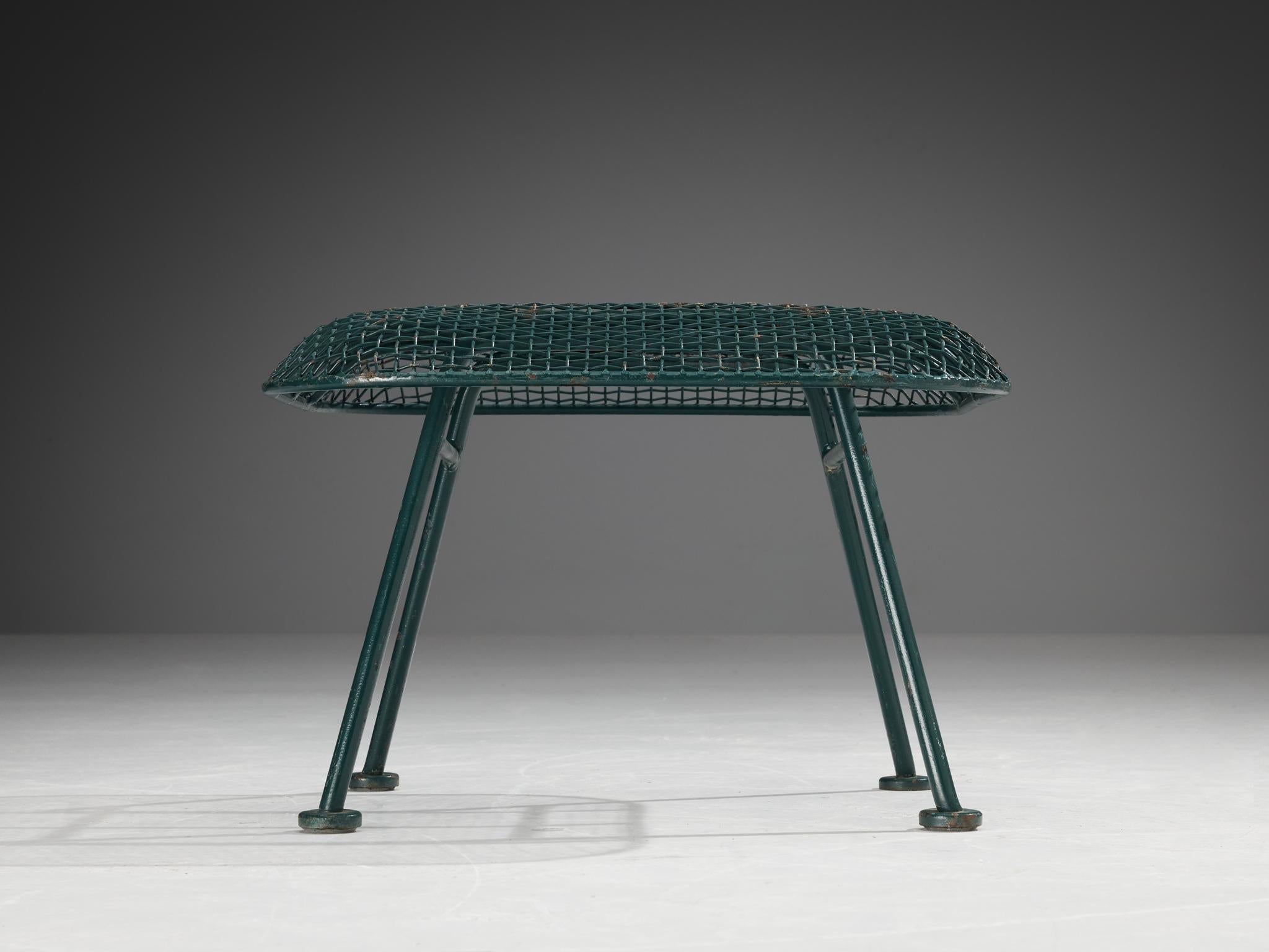 Russell Woodard 'Sculptura' Patio Ottomans in Dark Green Lacquered Metal