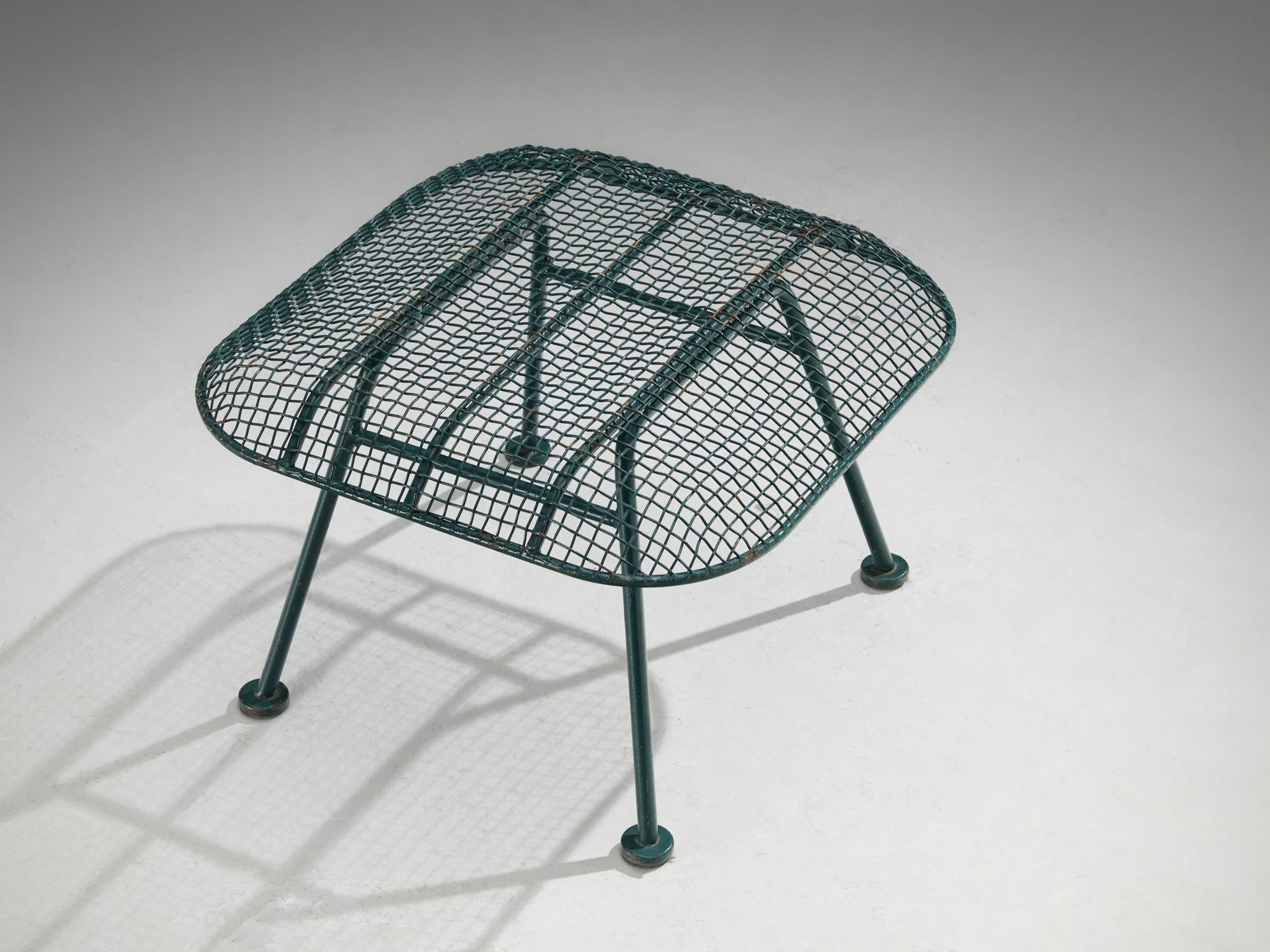 Russell Woodard 'Sculptura' Patio Ottomans in Dark Green Lacquered Metal