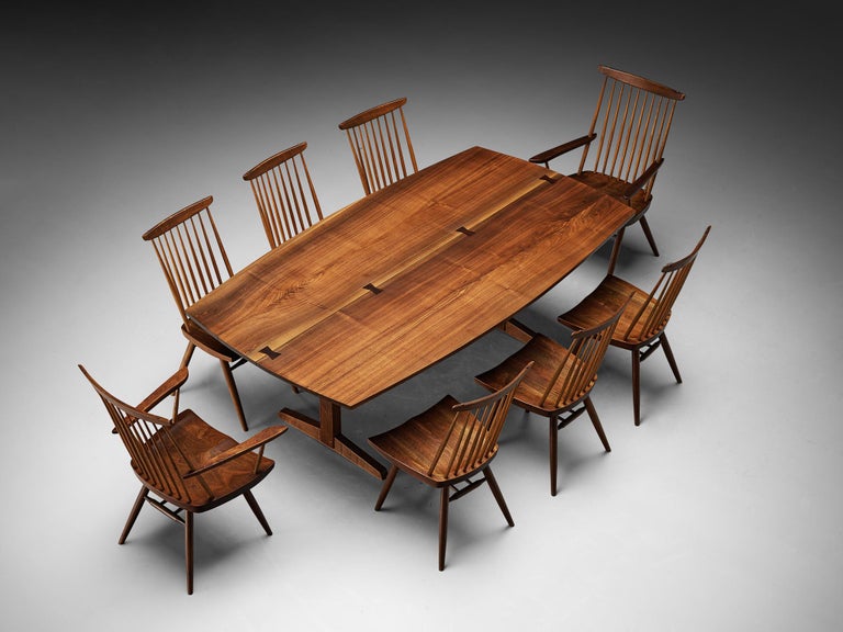 George Nakashima Dining Set with Trestle Dining Table and 'New' Chairs