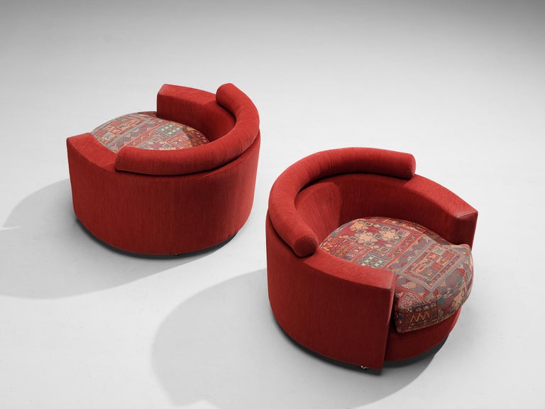 Roche Bobois Pair of Lounge Chairs in Red and Patterned Upholstery