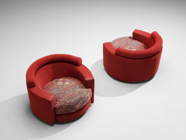 Roche Bobois Pair of Lounge Chairs in Red and Patterned Upholstery