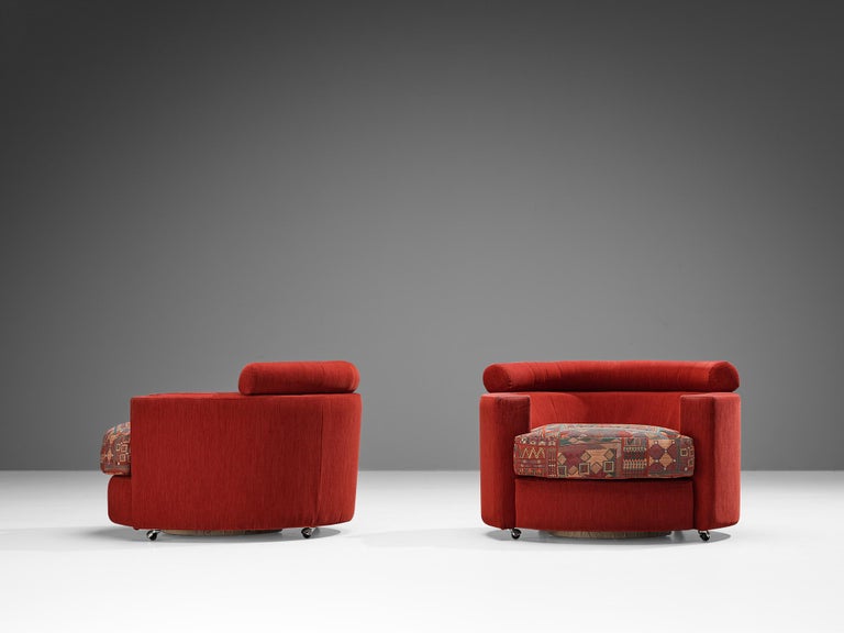 Roche Bobois Pair of Lounge Chairs in Red and Patterned Upholstery