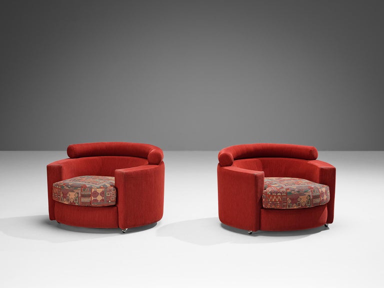 Roche Bobois Pair of Lounge Chairs in Red and Patterned Upholstery