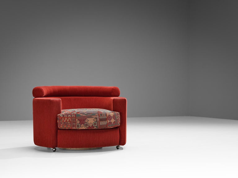 Roche Bobois Pair of Lounge Chairs in Red and Patterned Upholstery