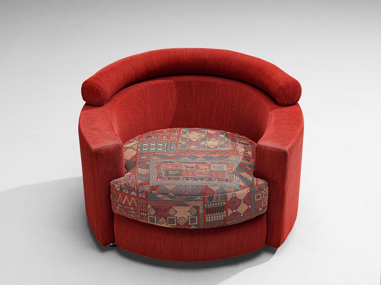 Roche Bobois Pair of Lounge Chairs in Red and Patterned Upholstery