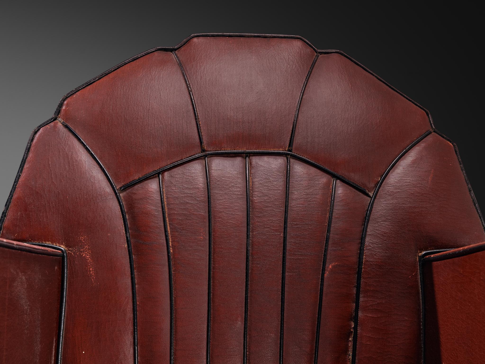 French Art Deco Club Chair in Burgundy Leather