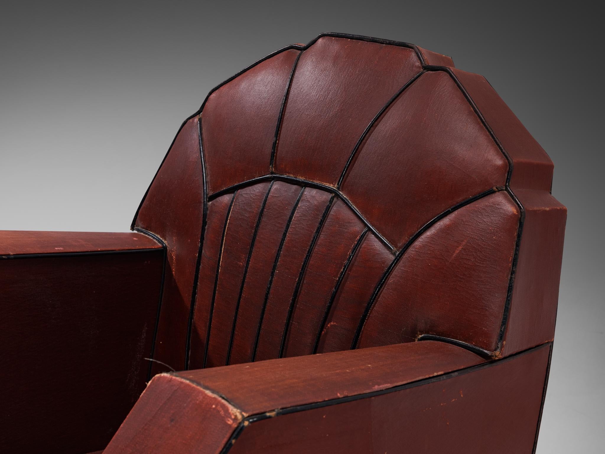 French Art Deco Club Chair in Burgundy Leather