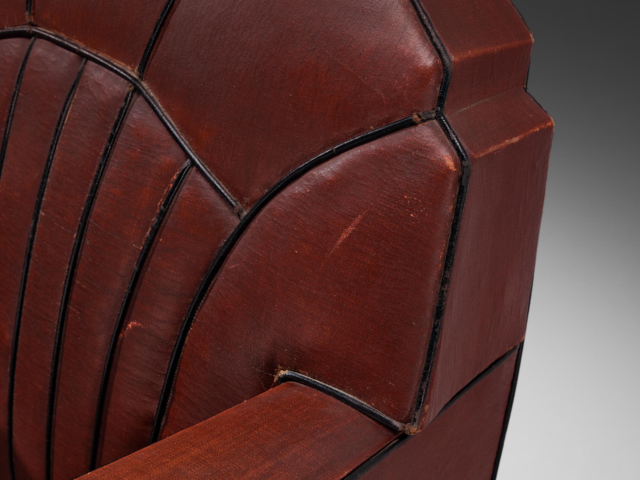 French Art Deco Club Chair in Burgundy Leather