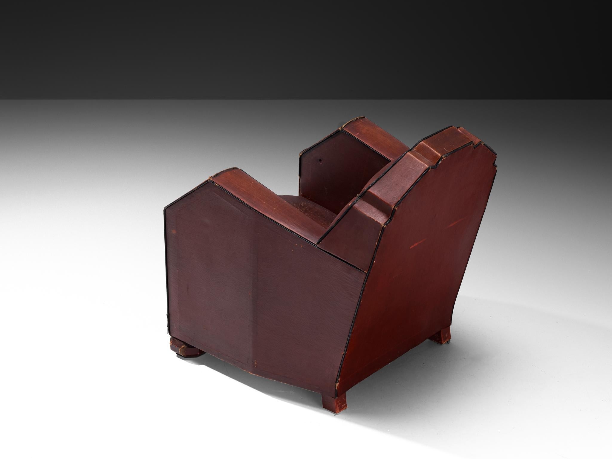 French Art Deco Club Chair in Burgundy Leather