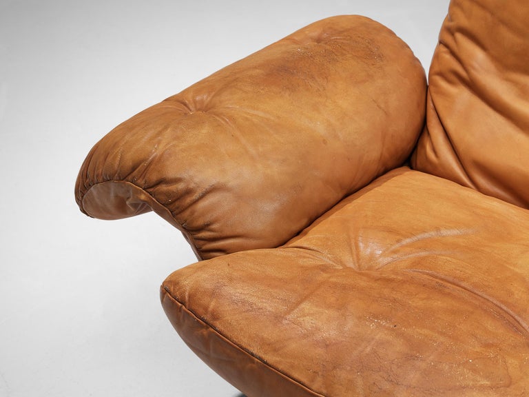 Italian Lounge Chair and Ottoman in Cognac Leather