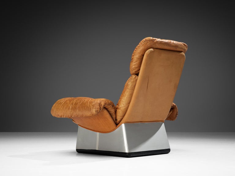 Italian Lounge Chair and Ottoman in Cognac Leather