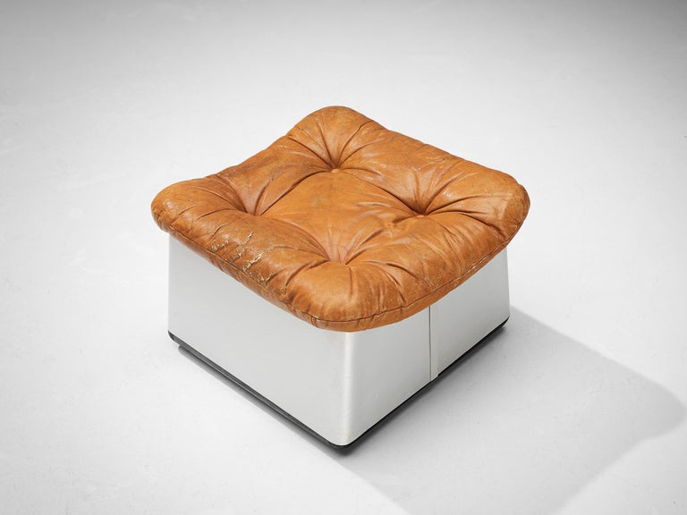 Italian Lounge Chair and Ottoman in Cognac Leather