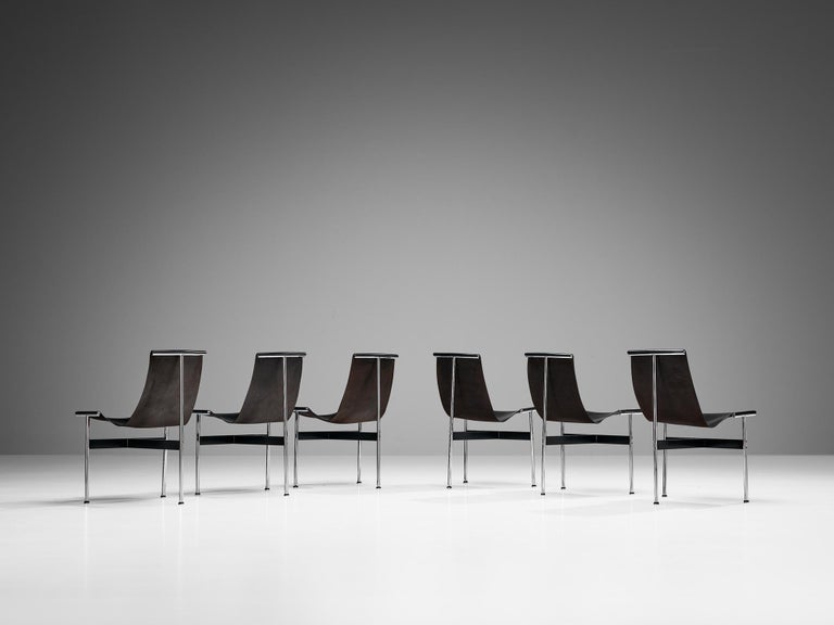 Katavolos, Kelley and Littell for ICF Set of Six T-Chairs in Black Leather