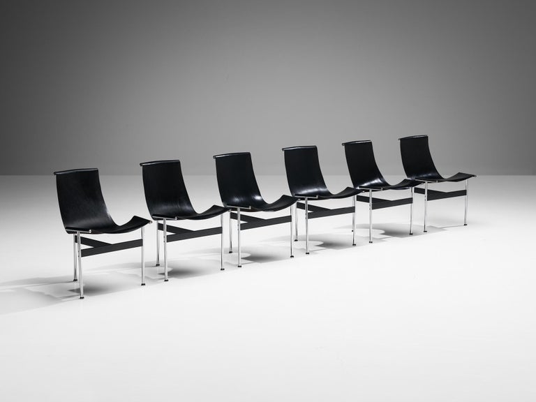 Katavolos, Kelley and Littell for ICF Set of Six T-Chairs in Black Leather