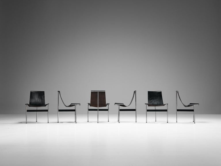 Katavolos, Kelley and Littell for ICF Set of Six T-Chairs in Black Leather