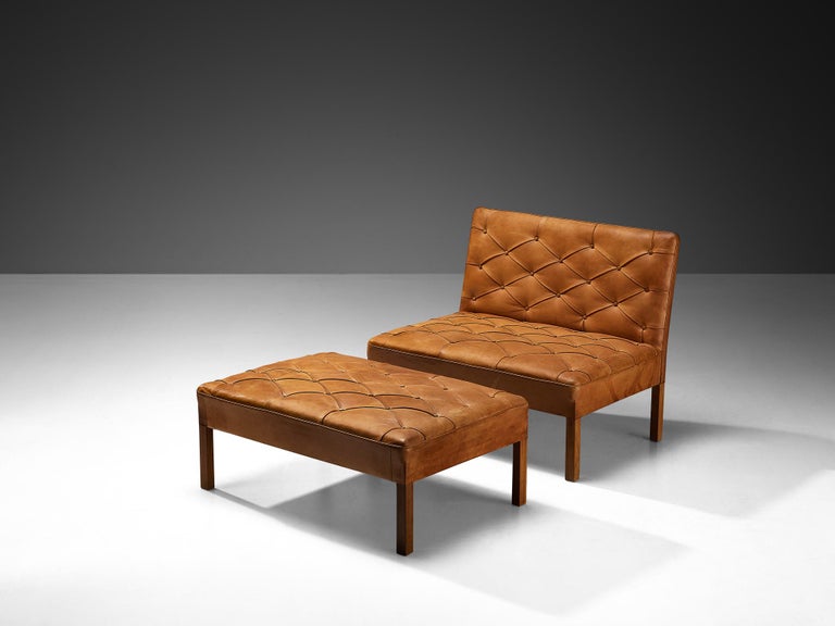 Kaare Klint for Rud Rasmussen Sofa with Ottoman in Cognac Leather