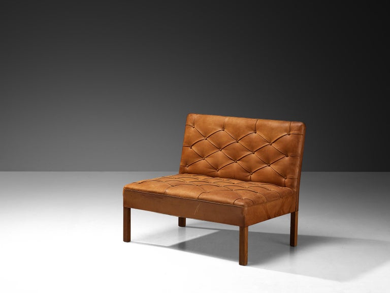 Kaare Klint for Rud Rasmussen Sofa with Ottoman in Cognac Leather