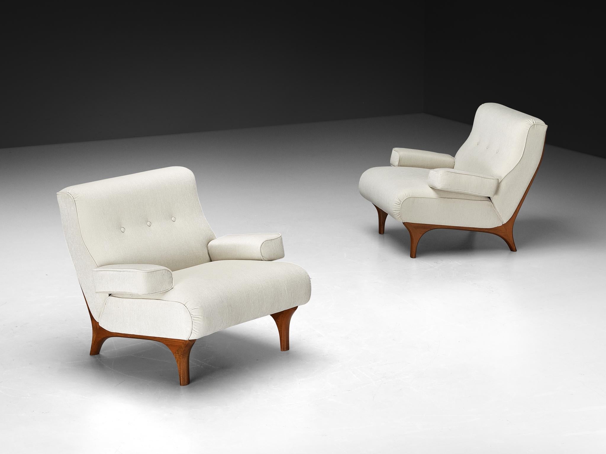 Eugenio Gerli for Tecno Pair of Lounge Chairs in Chenille