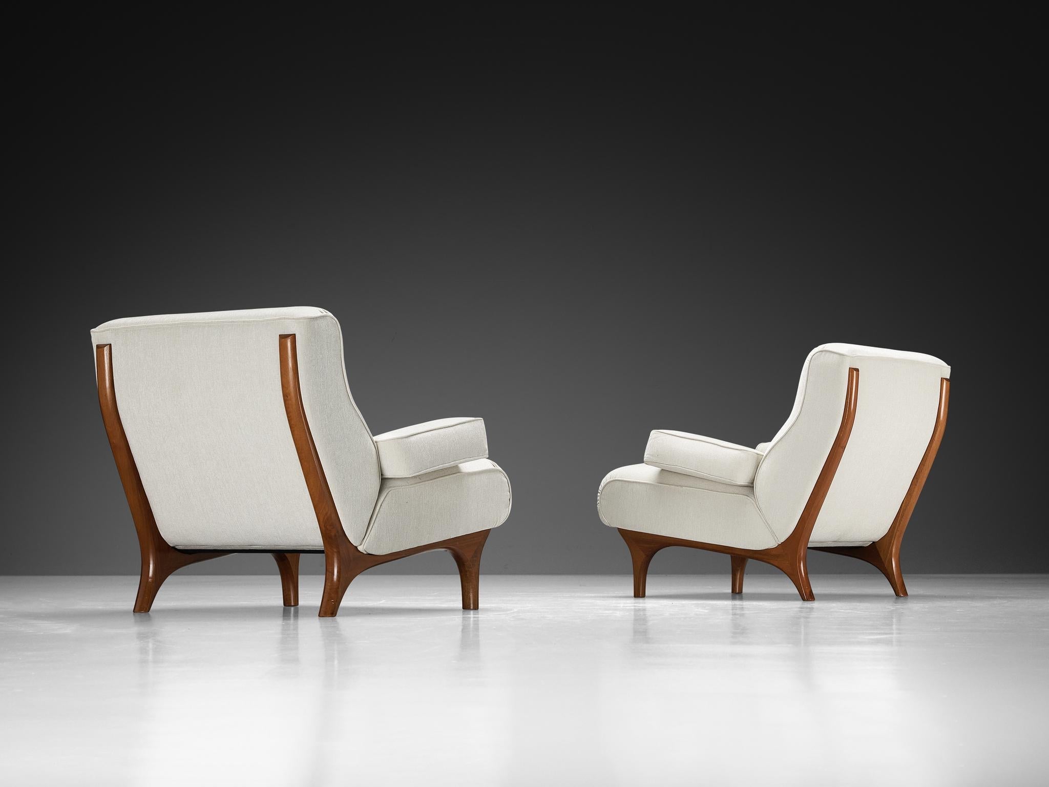 Eugenio Gerli for Tecno Pair of Lounge Chairs in Chenille