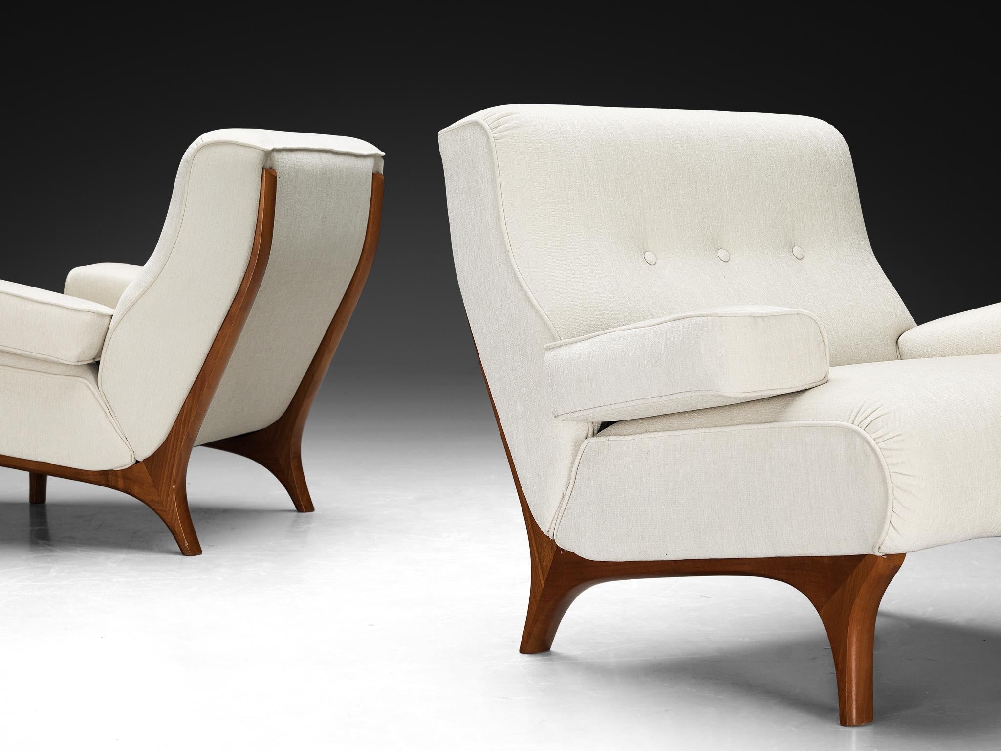 Eugenio Gerli for Tecno Pair of Lounge Chairs in Chenille