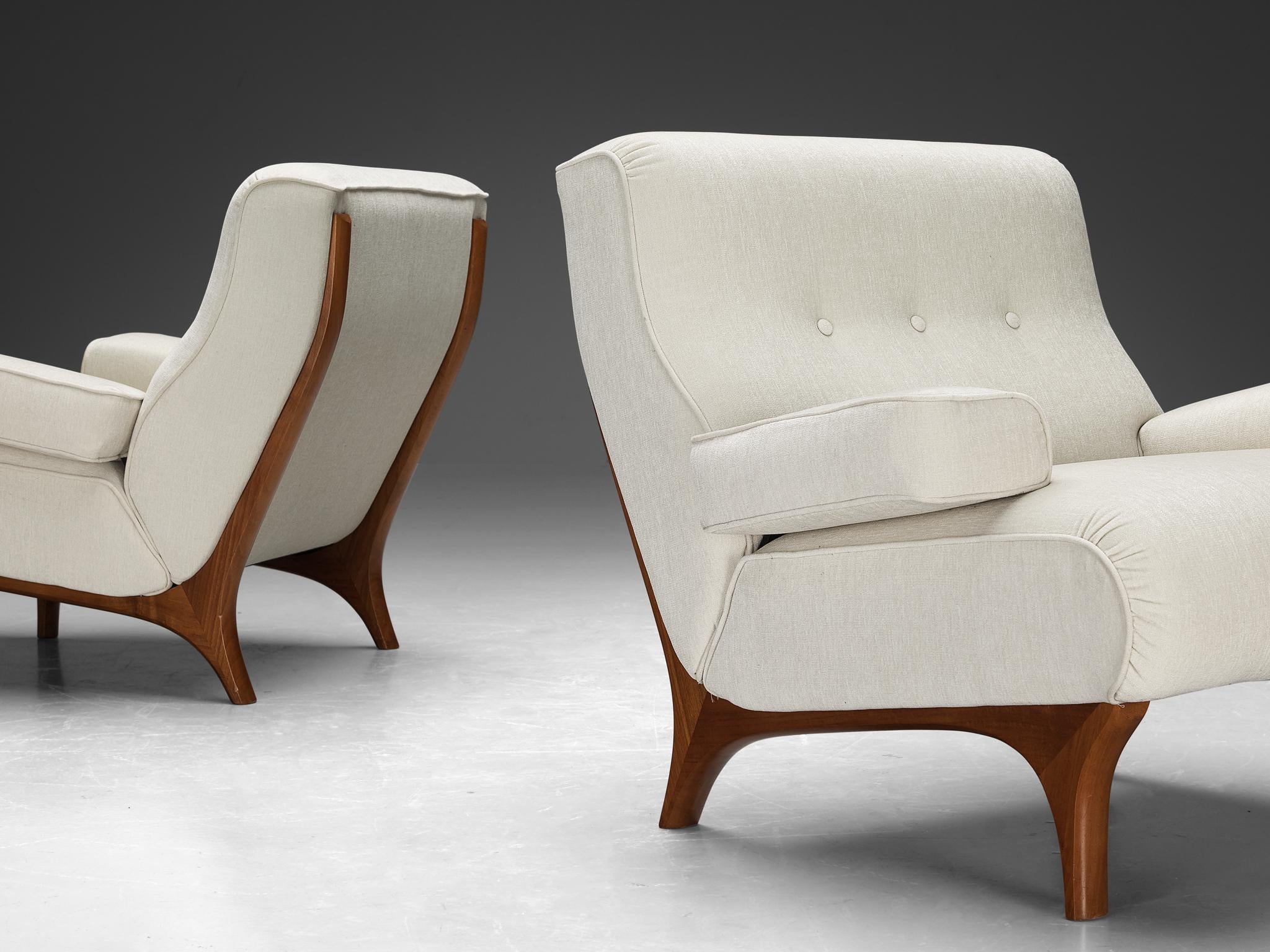Eugenio Gerli for Tecno Pair of Lounge Chairs in Chenille