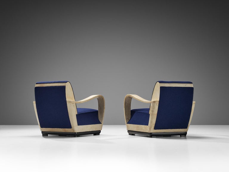 Unique Valzania Pair of Lounge Chairs in Parchment and Blue Upholstery