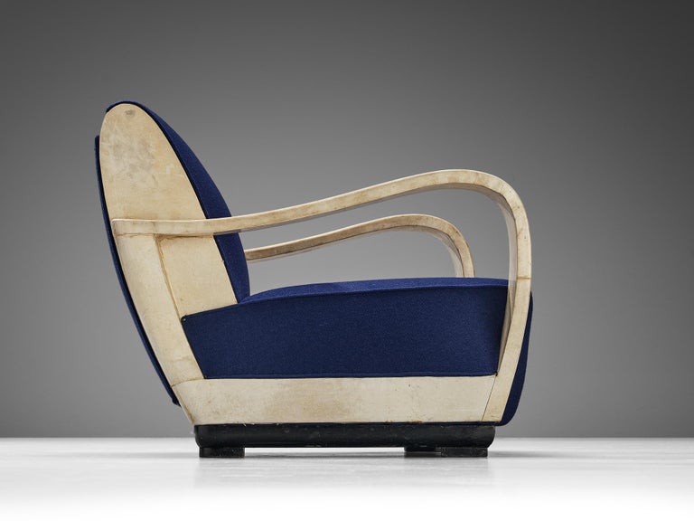 Unique Valzania Pair of Lounge Chairs in Parchment and Blue Upholstery