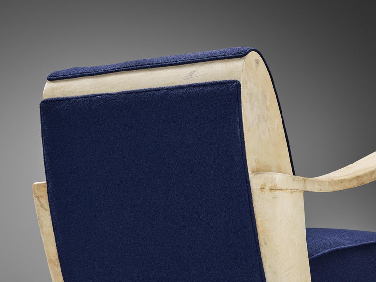 Unique Valzania Pair of Lounge Chairs in Parchment and Blue Upholstery