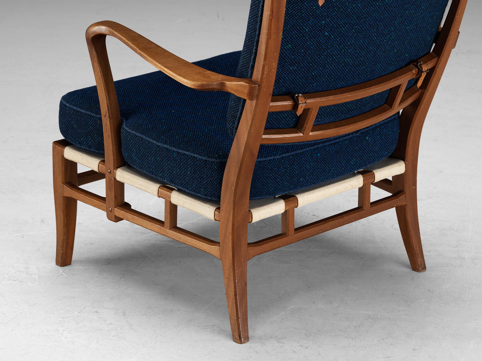 Carl-Axel Acking for Nk Hantverk Lounge Chair in Mahogany and Blue Wool