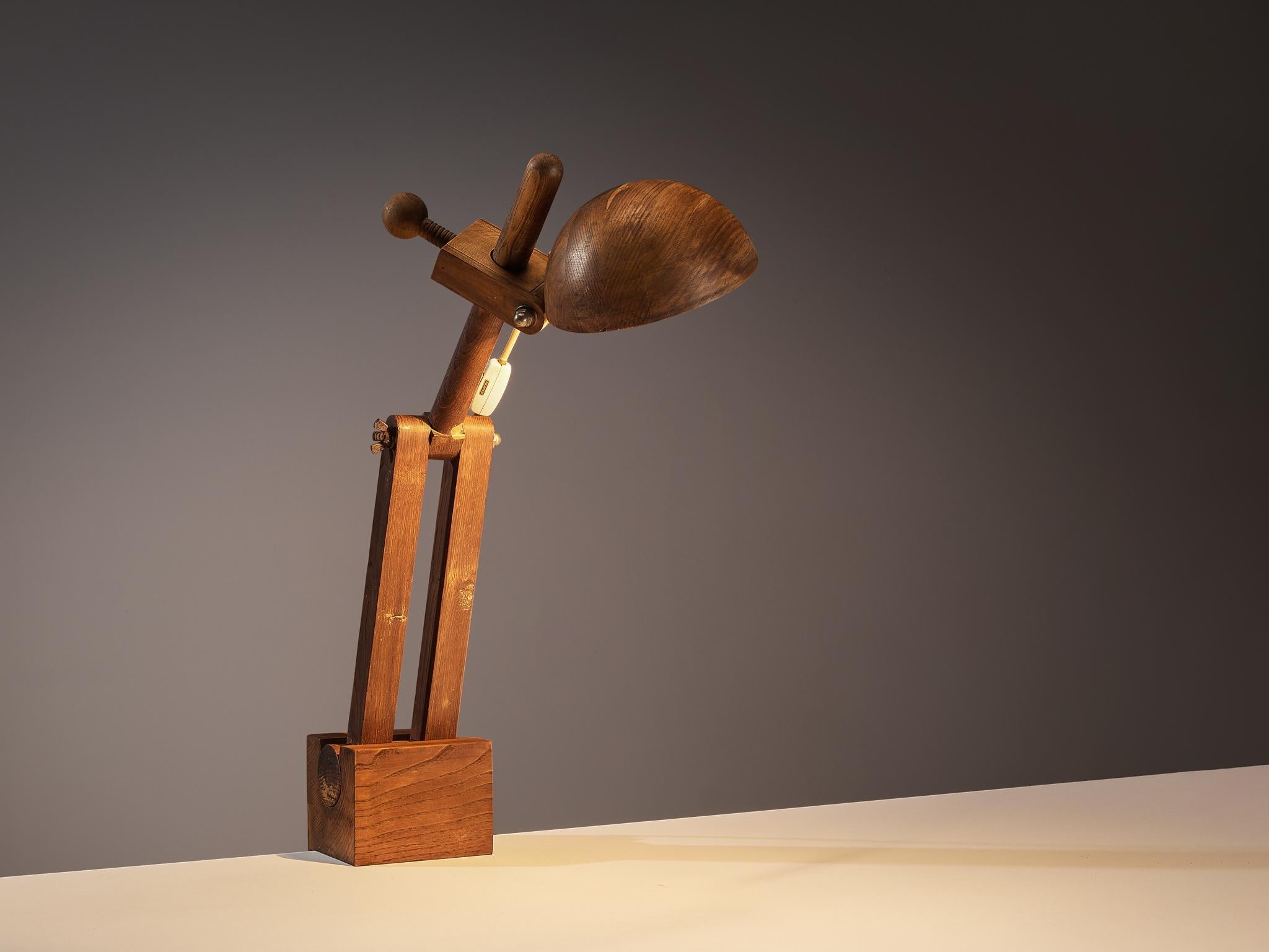 Paolo Pallucco Playful Table Clamp Lamp in Solid Chestnut