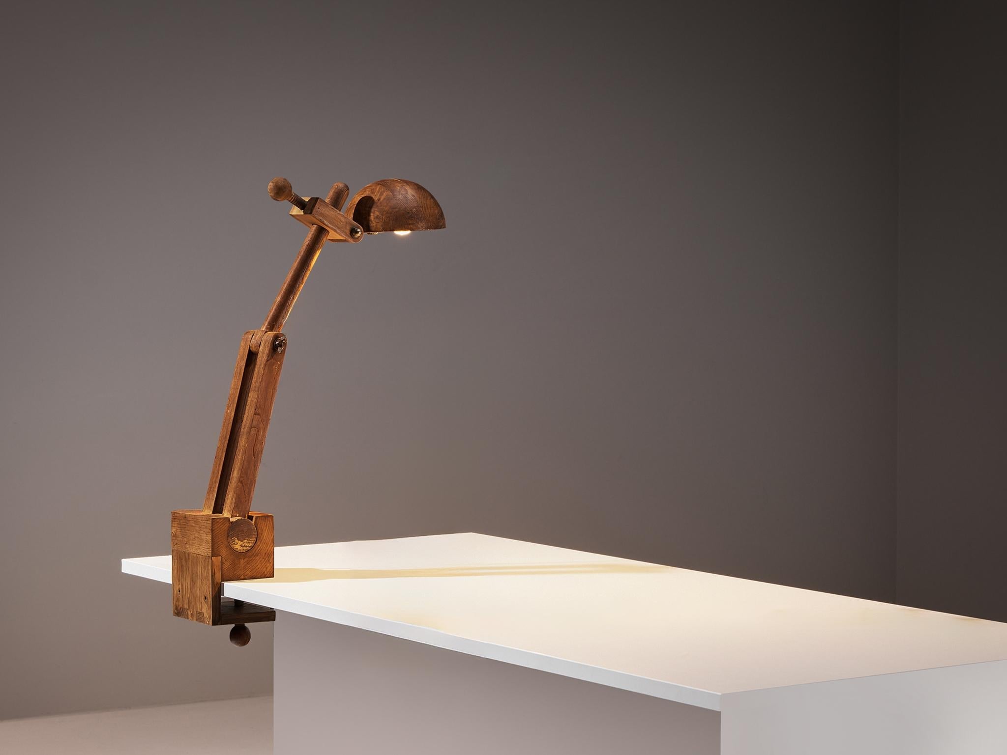 Paolo Pallucco Playful Table Clamp Lamp in Solid Chestnut