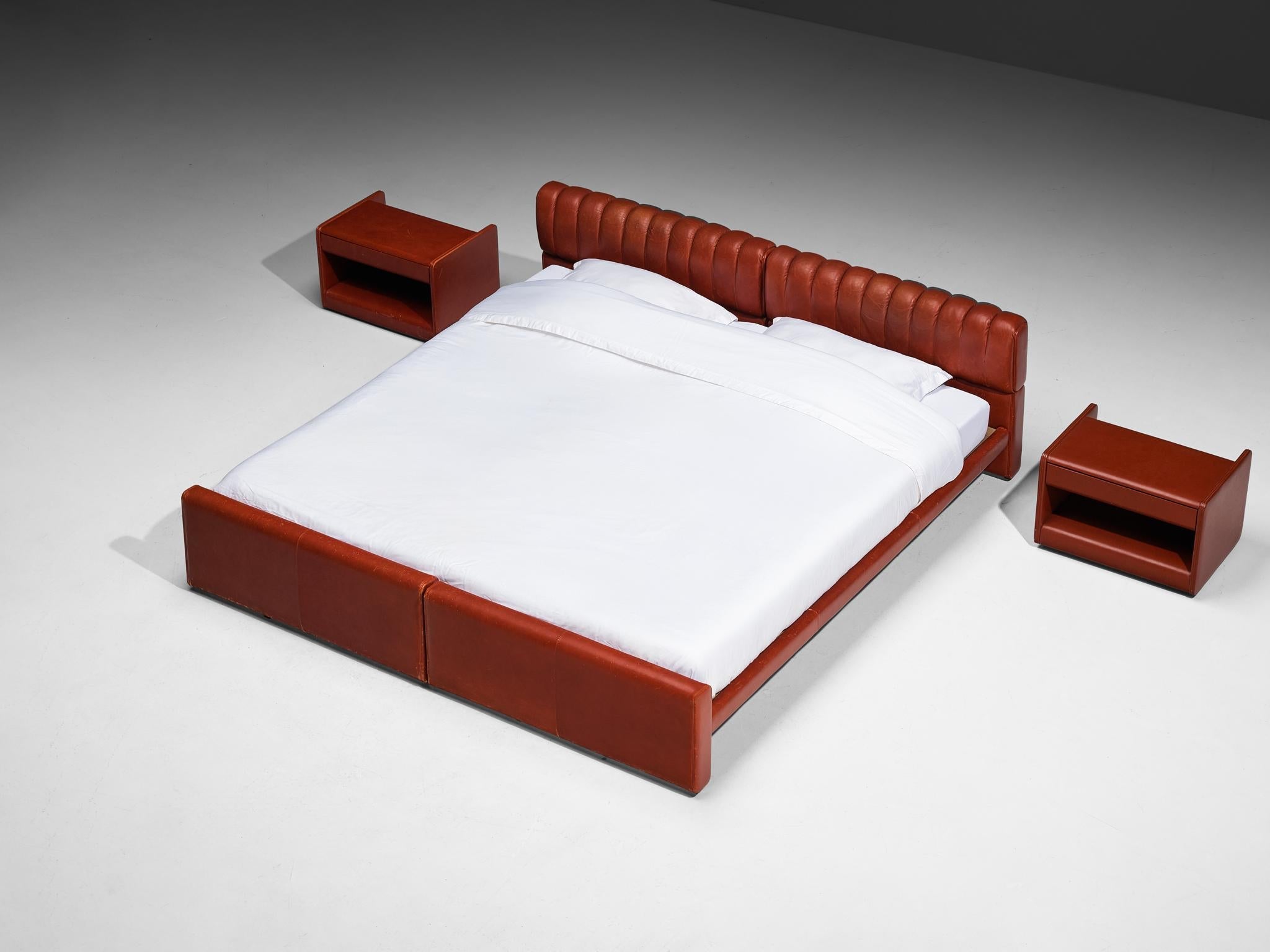 Luigi Massoni for Poltrona Frau 'Losange' Bed & Nightstands in Red Leather