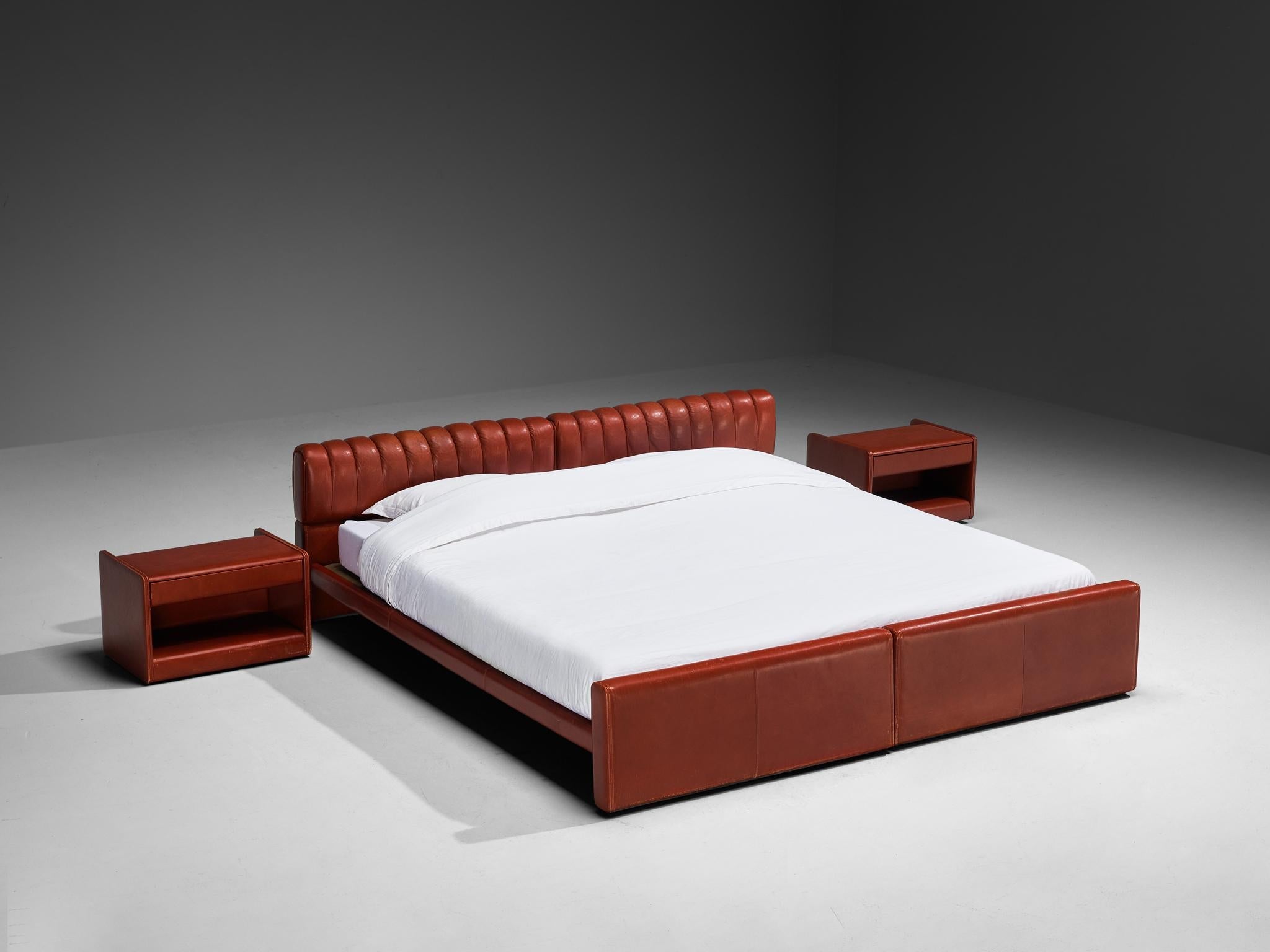 Luigi Massoni for Poltrona Frau 'Losange' Bed & Nightstands in Red Leather